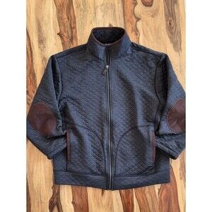 Cremieux Classics,  Gray Quilted Jacket With Brown Elbow Patch & Pockets Sz L